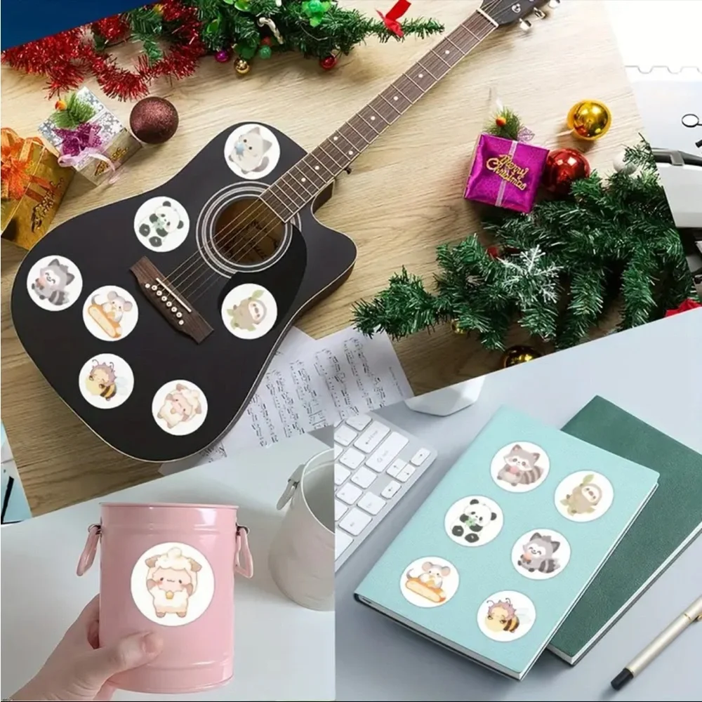 Roll of 500 Round Cute Animal Stickers Bunny Sheep Kitty Bee Fox Panda Mouse